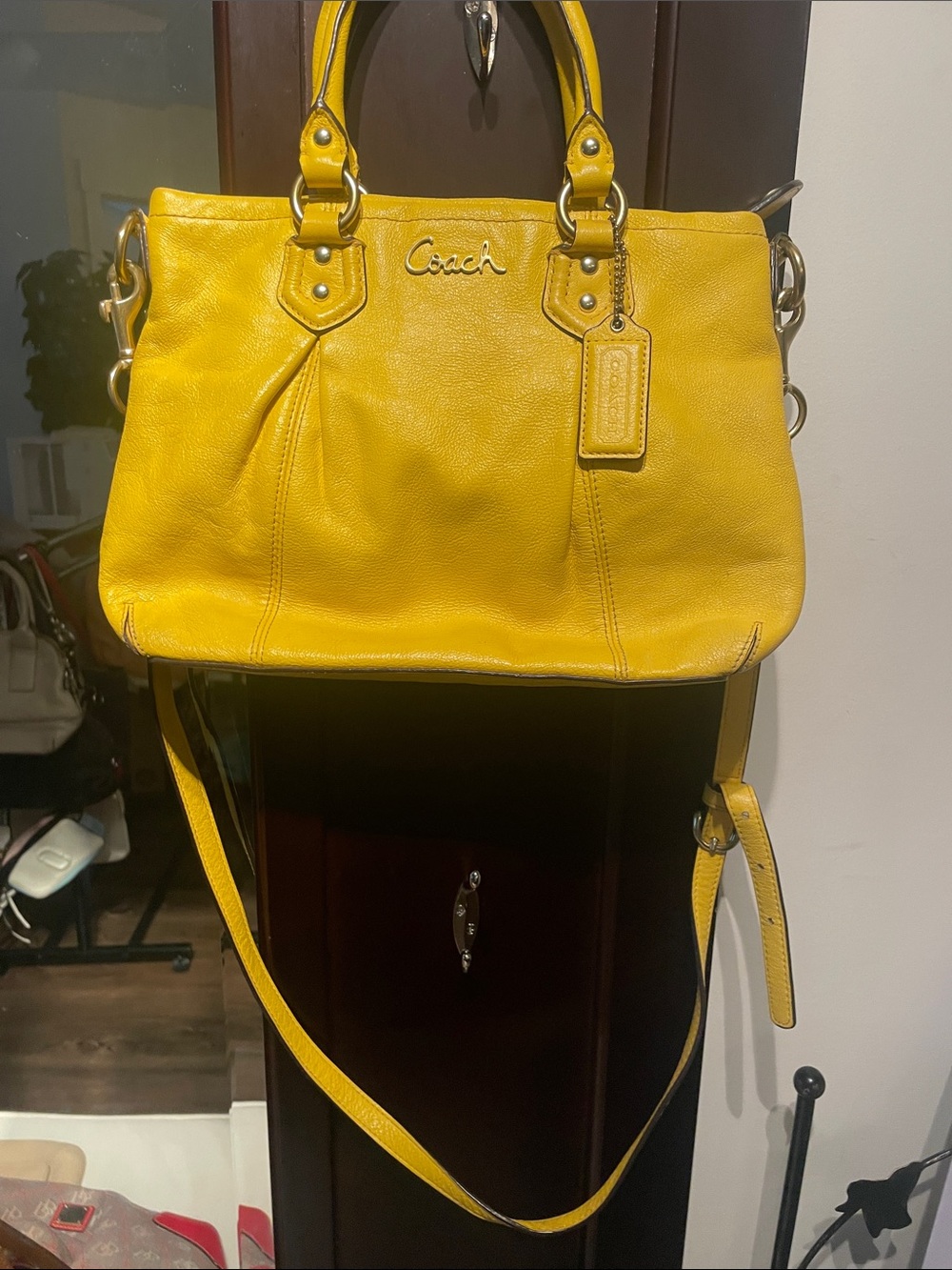 Coach Bright Yellow Leather Tote with Shoulder Strap